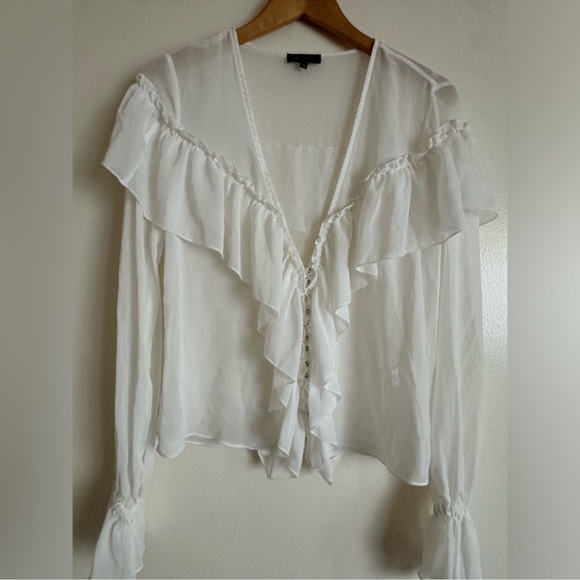 MAJORELLE Sheer Chiffon White Ruffled Blouse S - Picture 3 of 9